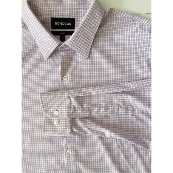 Bonobos Other - Bonobos Slim Fit Stretch Shirt Men XL Purple Check Lightweight Business Casual